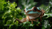 Colorful Frog on Lush Green Leaves in Tropical Jungle