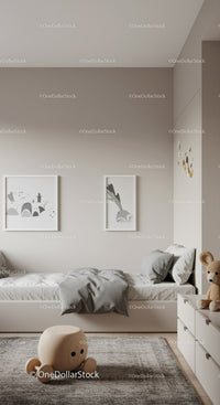 Children's Bedroom with Minimalist Decor and Wooden Toy Car