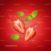 Fresh strawberry halves splashing with mint leaves