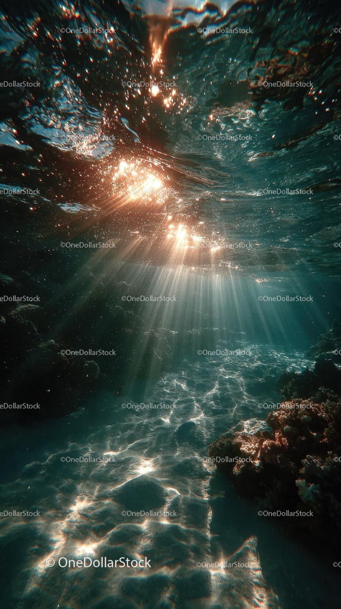 Enchanting Underwater Scene with Sunlight and Bubbles