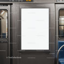Blank advertising poster inside subway train car