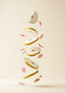 Floating Sliced Pear with Soft Pink Petals