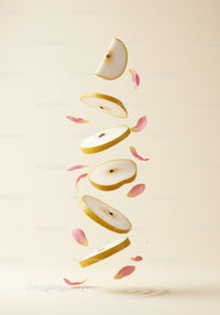 Floating Sliced Pear with Soft Pink Petals