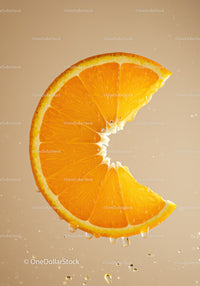 Fresh Orange Slice with Juicy Droplets on Neutral Background