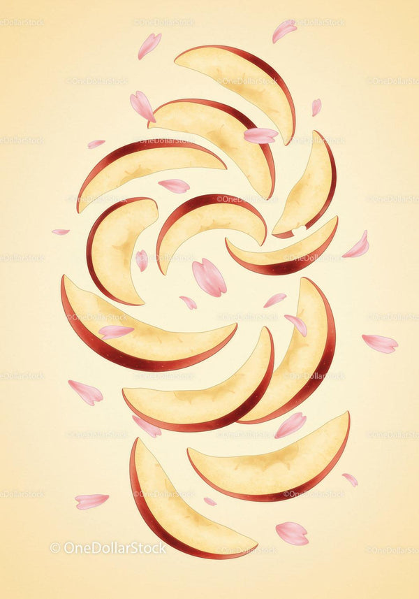 Fresh Red Apple Slices and Pink Flower Petals Arrangement
