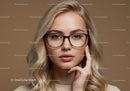Elegant Woman with Blonde Wavy Hair and Stylish Glasses