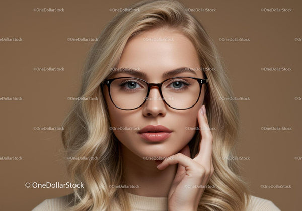Elegancka kobieta z blond falowanymi włosami i stylowymi okularami