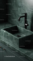 Modern Green Marble Bathroom with Black Sink and Faucet
