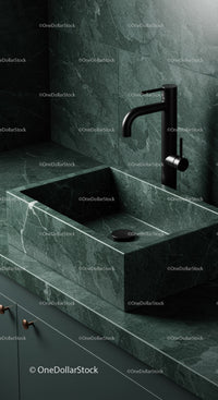 Modern Green Marble Bathroom with Black Sink and Faucet