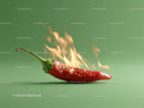 Red Chili Pepper with Flames on a Green Background