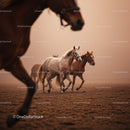 Majestic Herd of Brown Horses Running in Sunset Landscape