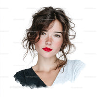 Beautiful Woman with Curly Hair and Red Lips in Studio