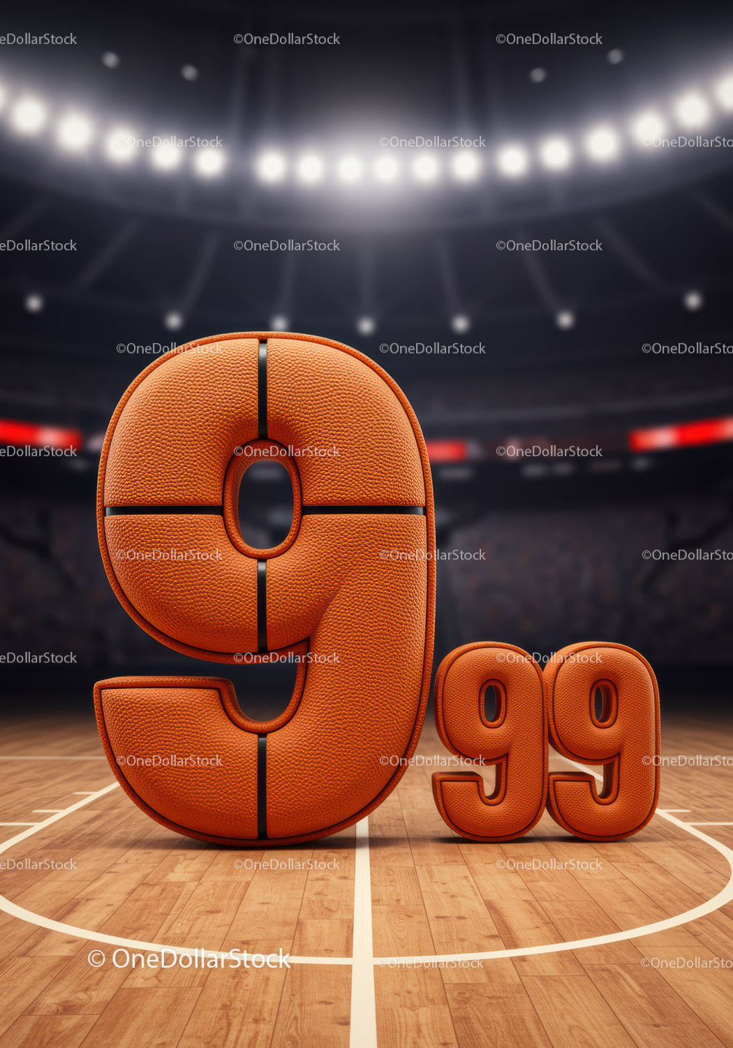Basketball Styled Numbers 9 and 99 on Court