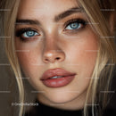 Close-up Portrait of a Woman with Blue Eyes and Freckles