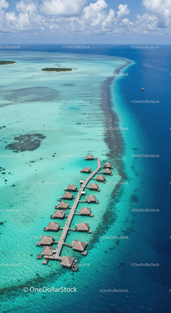 Overwater Bungalows on Turquoise Lagoon with White Sandy Beaches