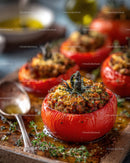 Vibrant Stuffed Red Bell Peppers with Spiced Filling in Gourmet Style