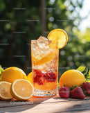 Fresh Lemonade with Strawberries and Citrus Slices in a Tall Glass