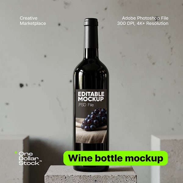 Elegancki mockup butelki wina na surowej płycie betonowej