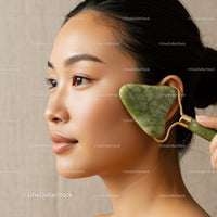 Young Woman Using Jade Face Roller for Skin Rejuvenation