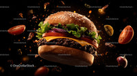 Juicy Gourmet Burger with Fresh Vegetables on Dark Background