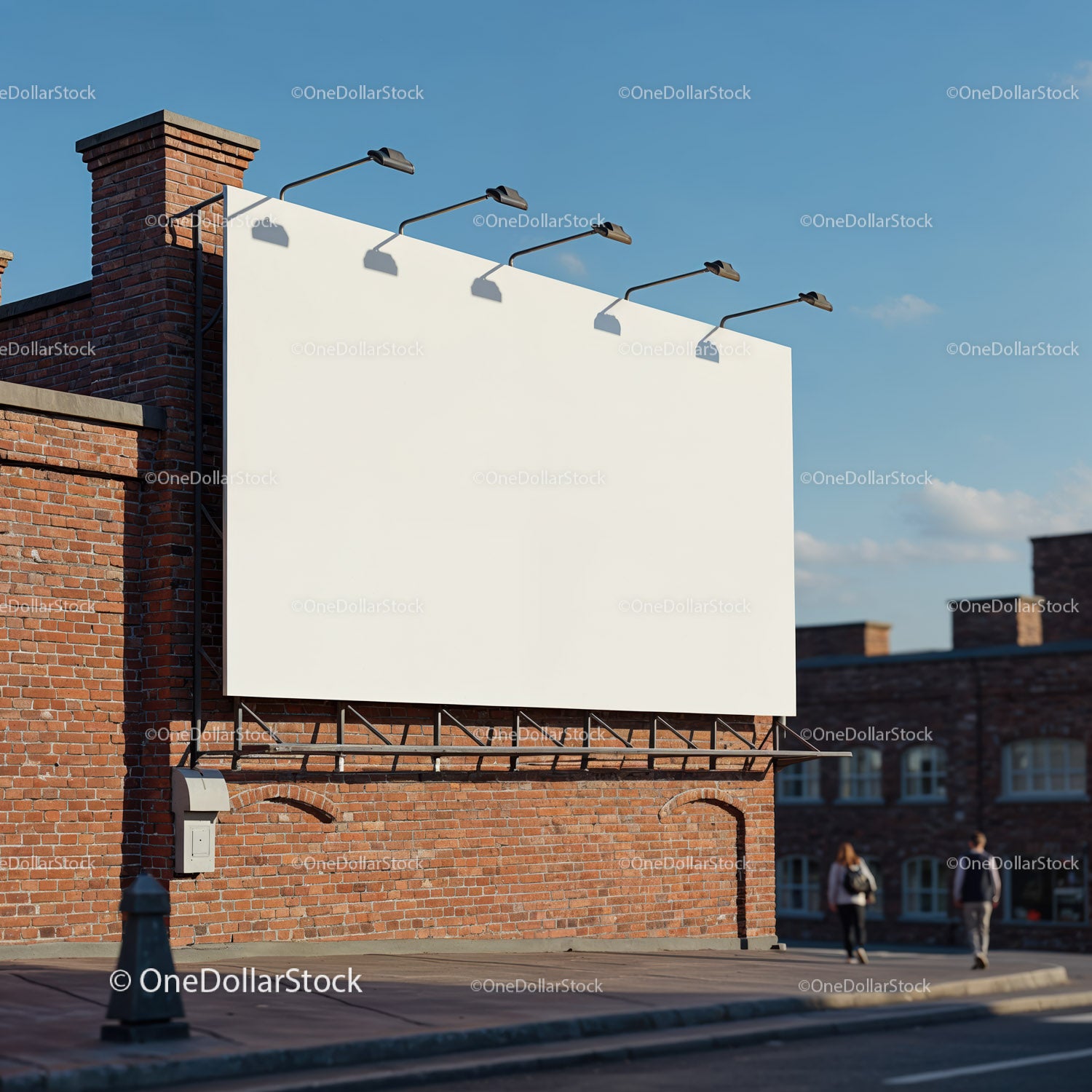 Blank Billboard on Brick Wall in Urban Street Scene