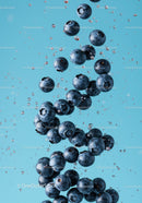 Fresh blueberries suspended in sparkling water splash