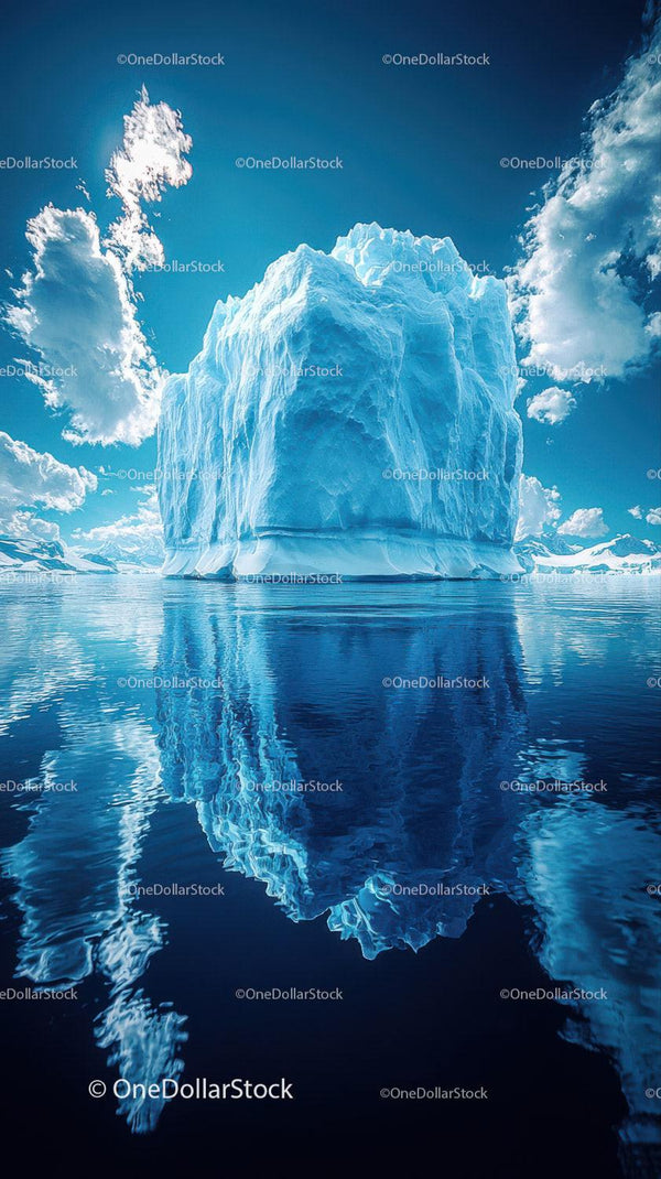 Majestic Blue Iceberg Tower Reflects in Calm Arctic Waters