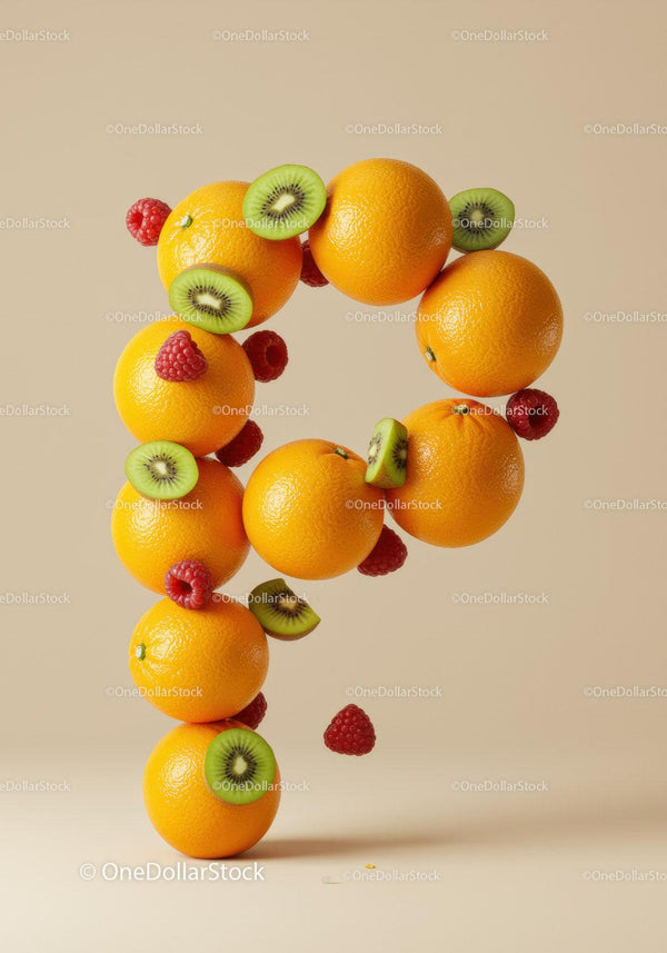 Fresh citrus and berries forming number nine shape