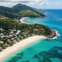 Scenic Tropical Beach with Mountainous Coastline and Crystal Clear Water