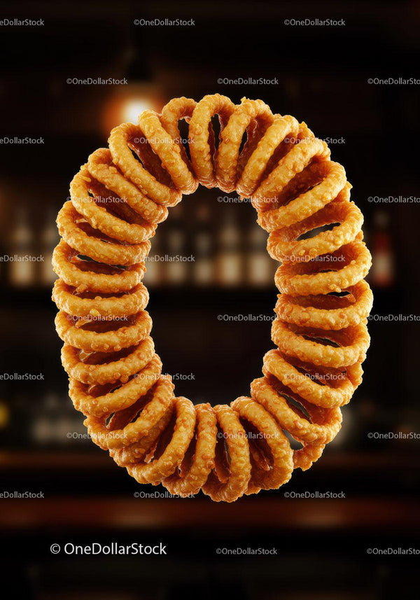 Stack of Crispy Fried Onion Rings in Dark Setting