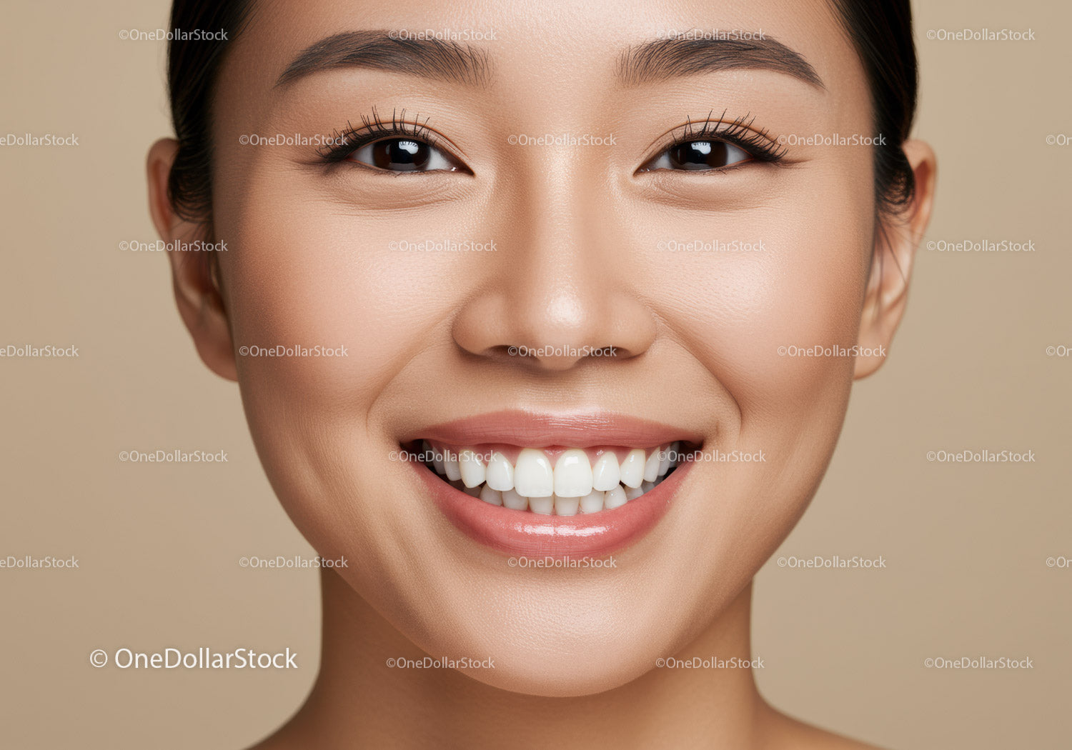 Close Up of Smiling Woman with Clear Skin and White Teeth