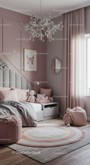 Stylish Pink Nursery with Plush Toys and Modern Decor