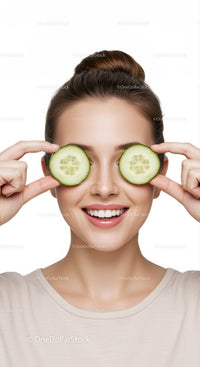 Woman with Cucumber Slices Over Eyes for Natural Beauty and Skin Refreshment