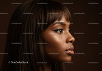 Elegant Woman with Long Brown Hair and Winged Eyeliner Fashion Portrait