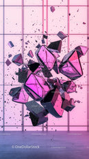 Vibrant Pink Glass Cube Explosion in Modern Art Installation
