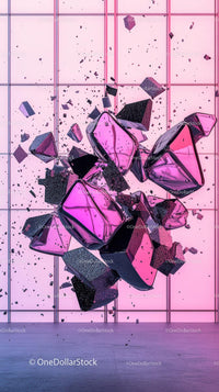 Vibrant Pink Glass Cube Explosion in Modern Art Installation