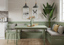 Elegant Green Kitchen Nook with Potted Plant and Modern Decor
