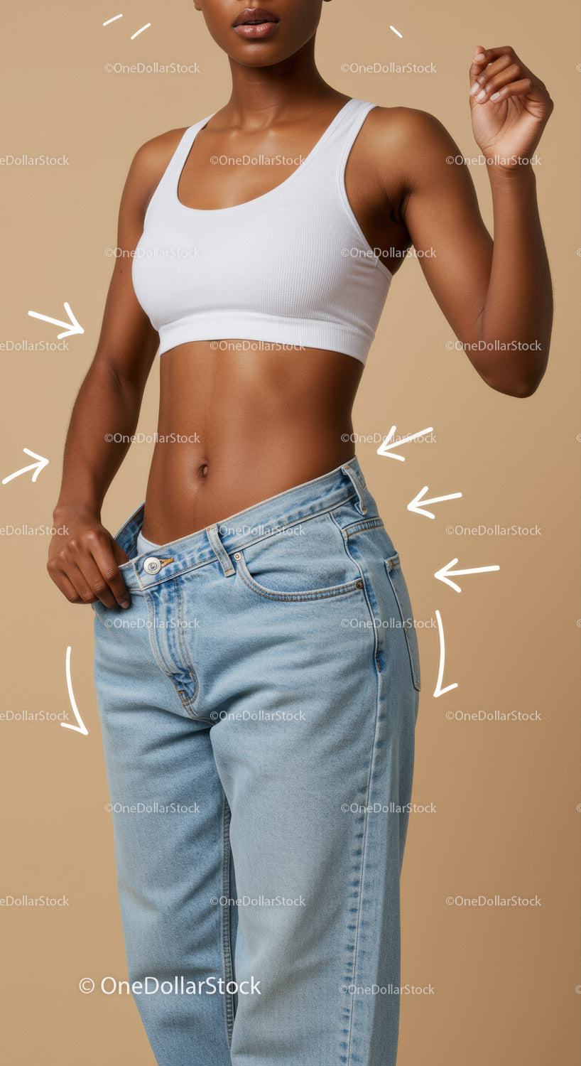 Stylish Woman in Denim Jeans and White Sports Bra Posing Confidently