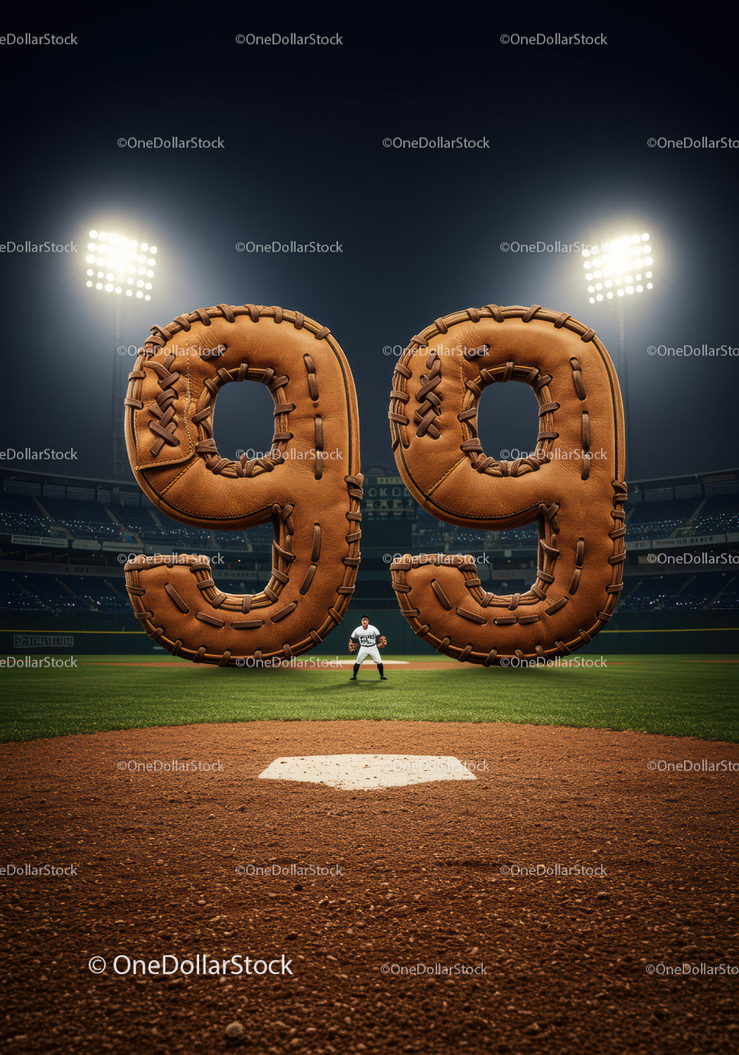Baseball field with large leather glove number ninety nine