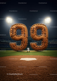Baseball field with large leather glove number ninety nine