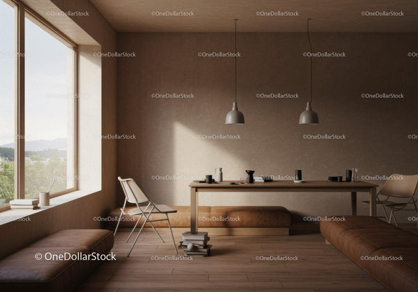 Minimalistyczny nowoczesny salon z naturalnym światłem i przytulną atmosferą
