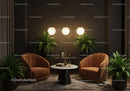 Cozy modern living room with plush armchairs and plants