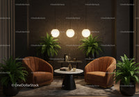 Cozy modern living room with plush armchairs and plants