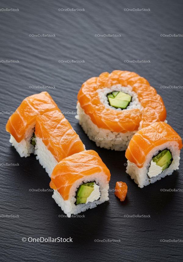 Fresh salmon sushi rolls with avocado and cream cheese