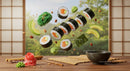 Fresh salmon sushi rolls with avocado and seaweed