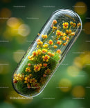 Yellow Flowered Moss in Transparent Capsule for Botanical and Nature Themes