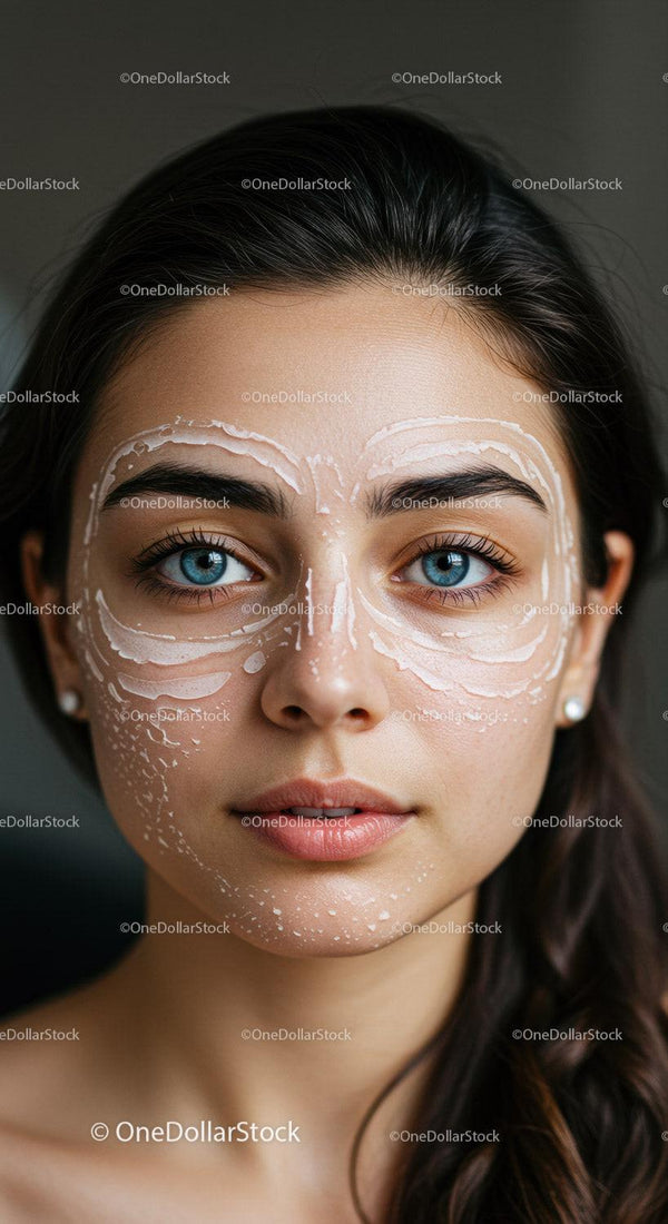 Close-up Portrait of Woman with Skincare Cream on Face
