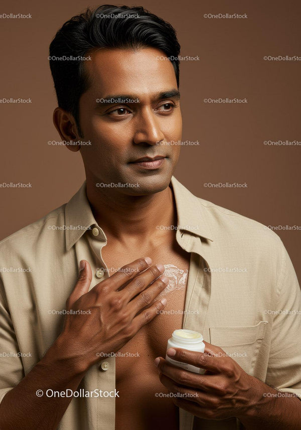 Male Man Applying Moisturizer for Healthy Skin