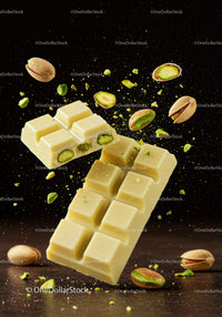 White chocolate bar with crunchy pistachios scattered