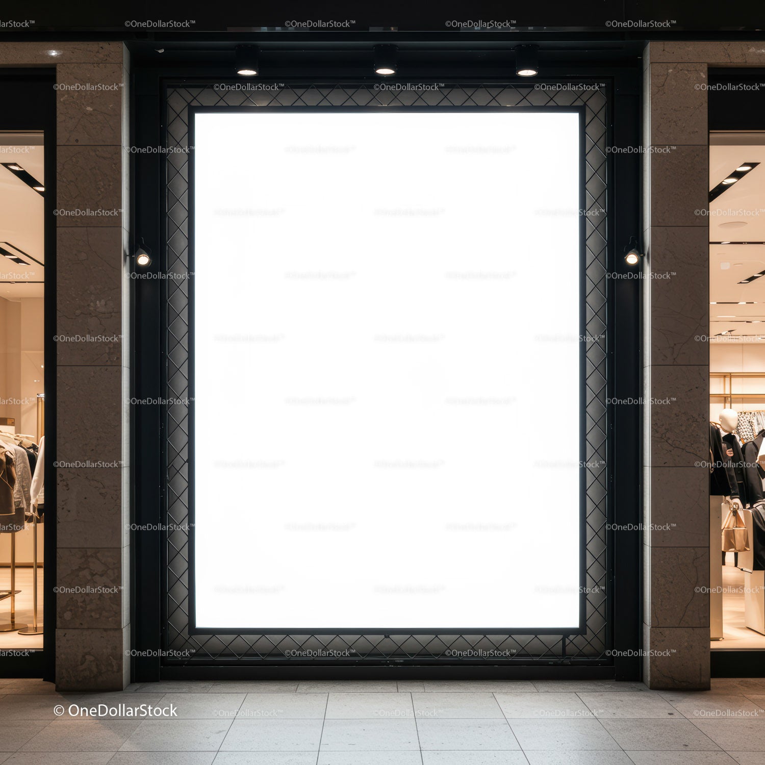 Bright empty retail store advertising lightbox display